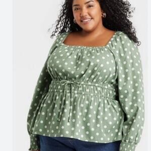 AVA & VIV POLKA DOT PEPLUM TIE SMOCKED WITH TIE SIZE 2X‎